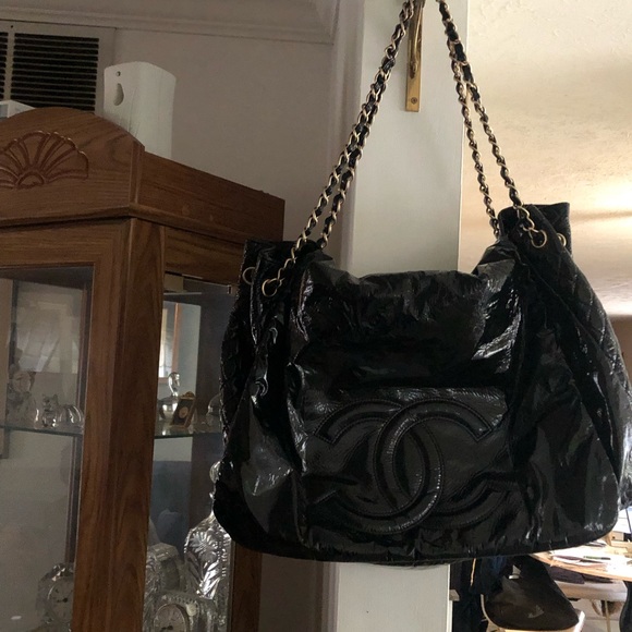 CHANEL Handbags - Authentic Black Patent Leather Chanel Purse